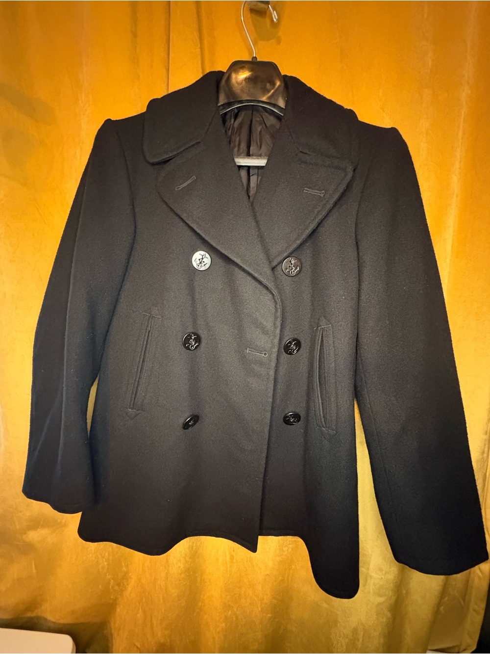 Vintage Men’s US Navy Black Double-Breasted Wool Peacoat-DLA contract